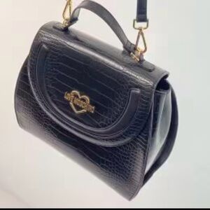 Love Moschino Black Croc-Embossed Crossbody Bag